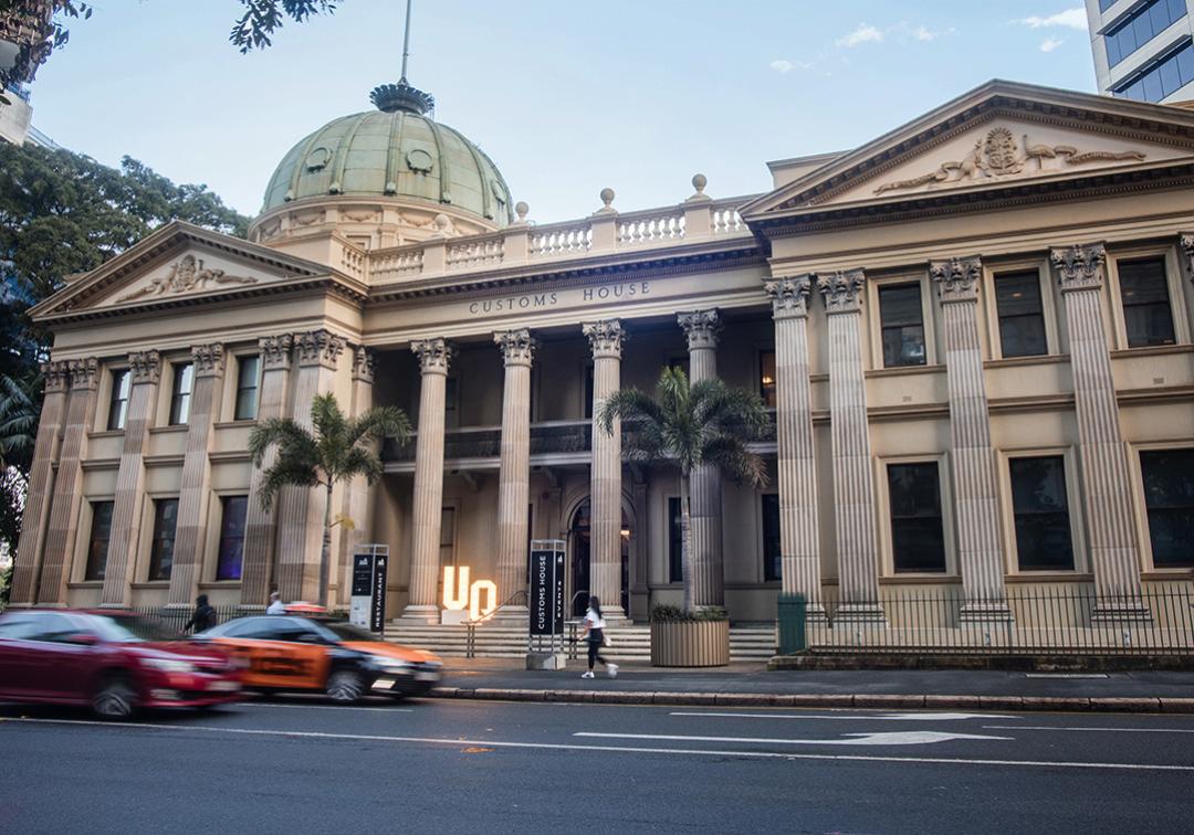 Front facade of the Customs House building in Brisbane CBD.