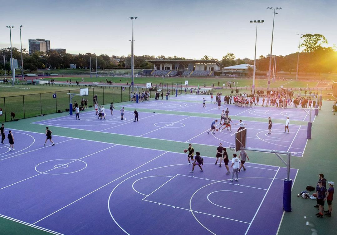 Aerial shot of UQ's basketball courts