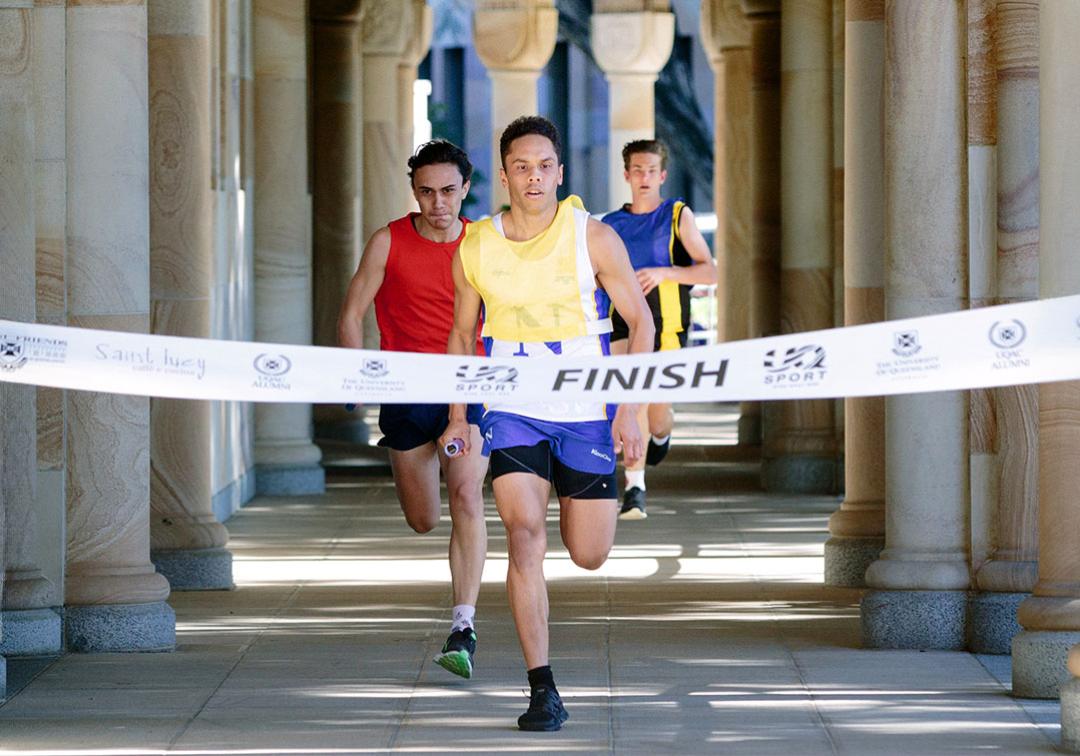 Runners approaching the finishing line in the Great Court Race
