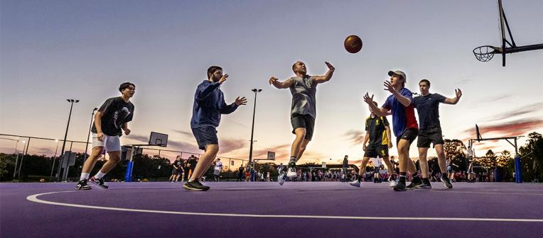 Students playing basketball