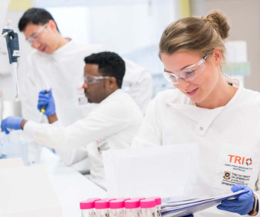 Three medical researchers in a lab. 