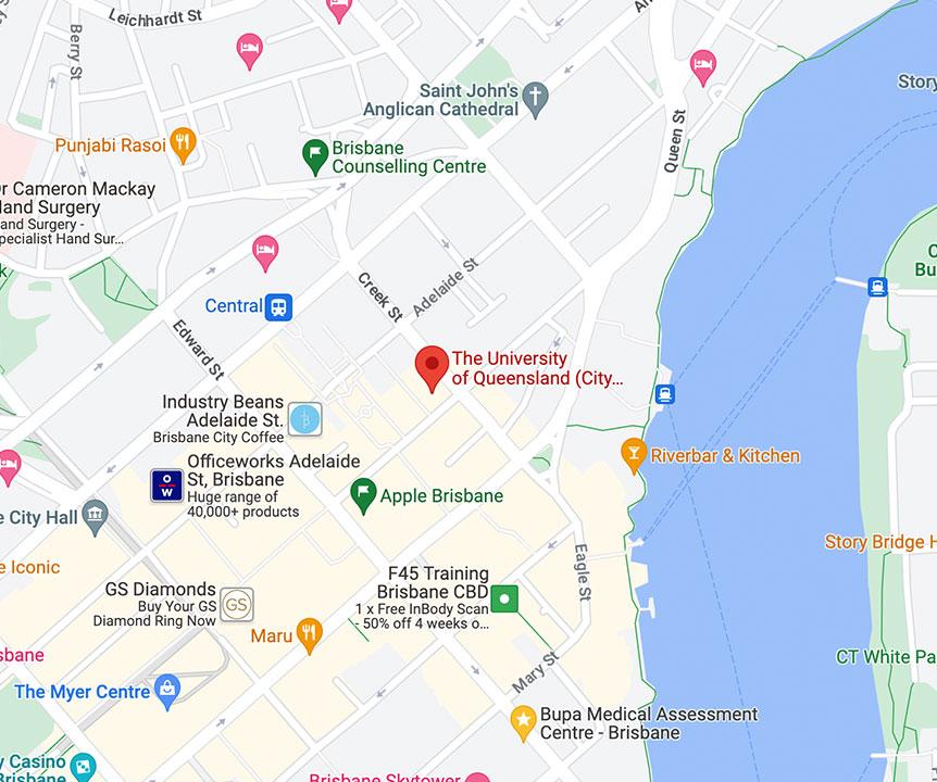 Screenshot of Google maps location of UQ Brisbane City