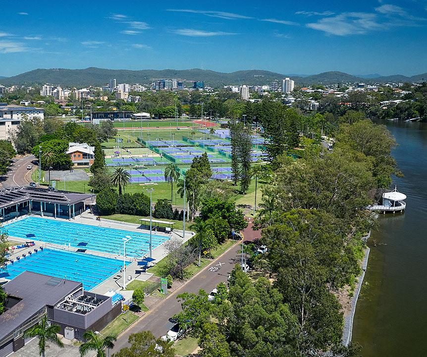 Aerial shot of UQ's Sport and Recreation precinct