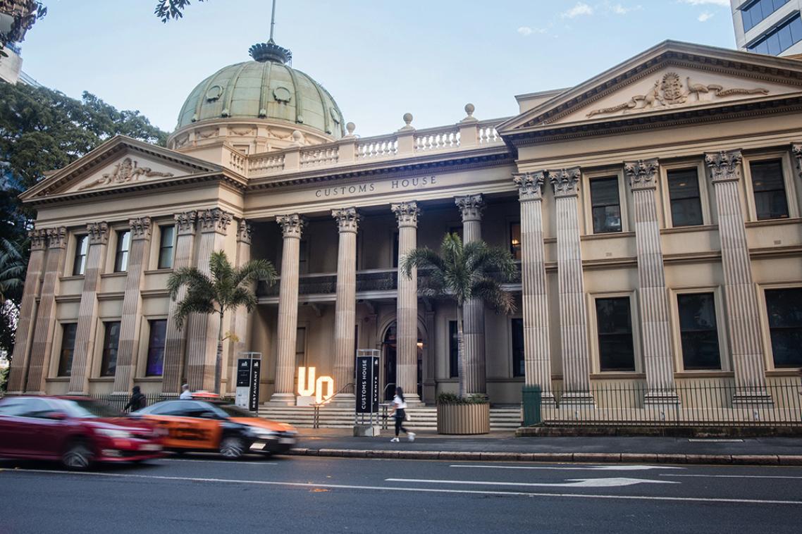 Front facade of the Customs House building in Brisbane CBD.