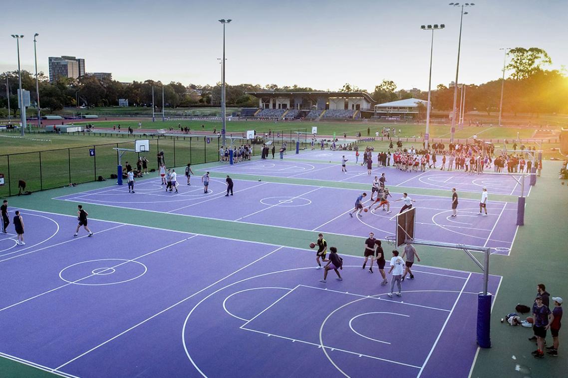 Aerial shot of UQ's basketball courts