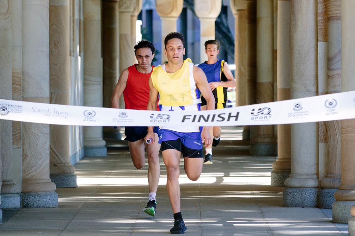 Runners approaching the finishing line in the Great Court Race