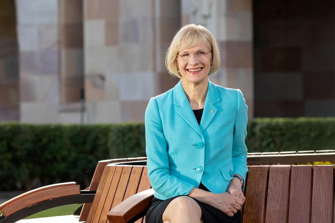 VC Deborah Terry sitting in the Great Court