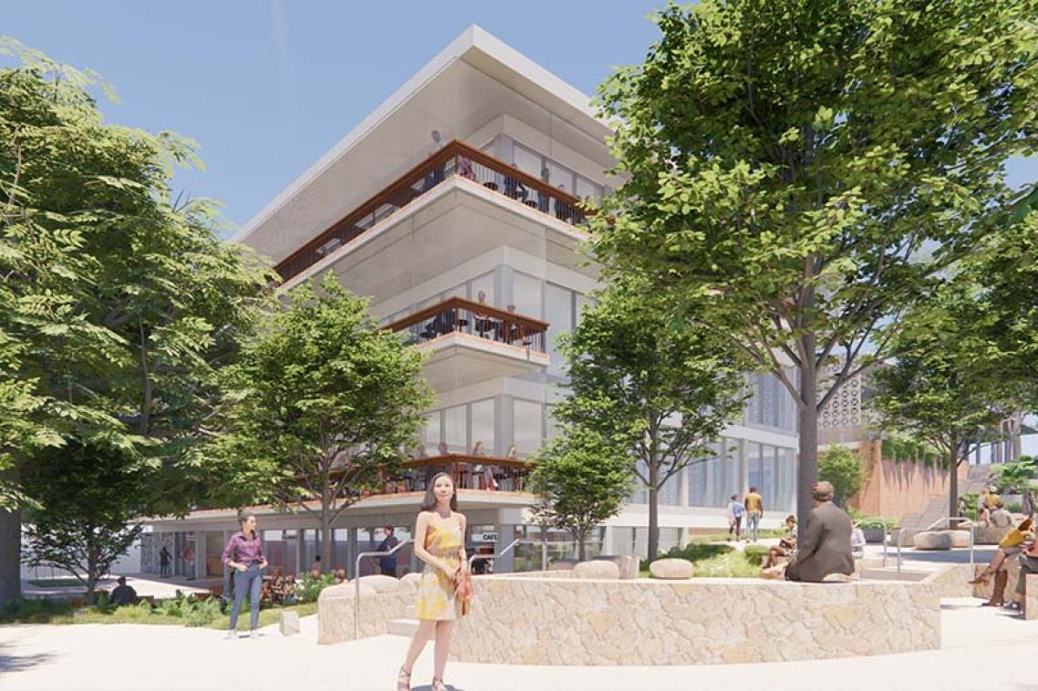Artist impression of outside area of new Union Complex.
