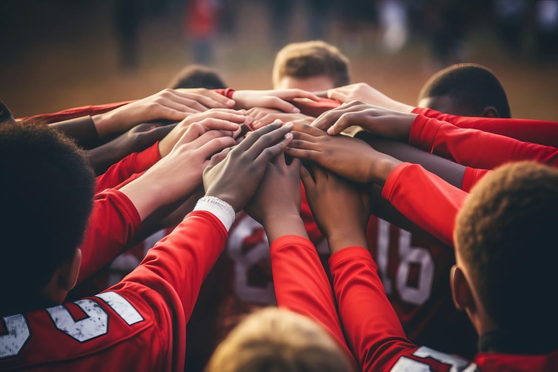Sports team in huddle