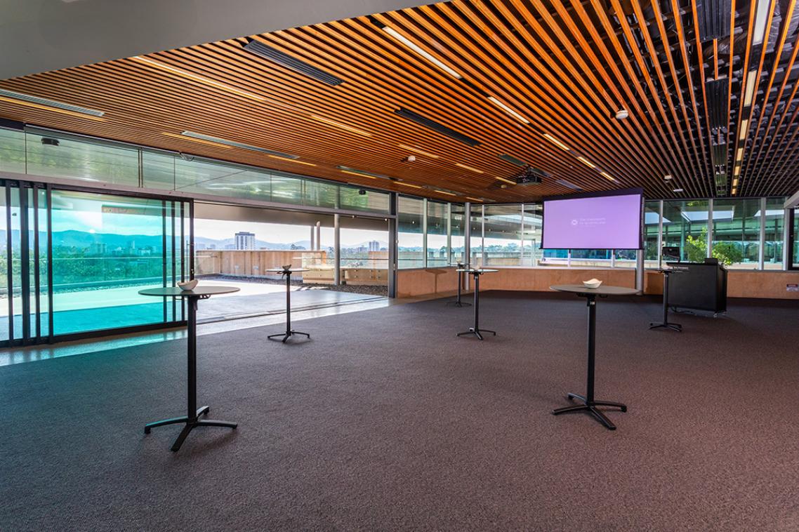 An interior view of the Terrace Room, showing dry bars set up for a cocktail-style event