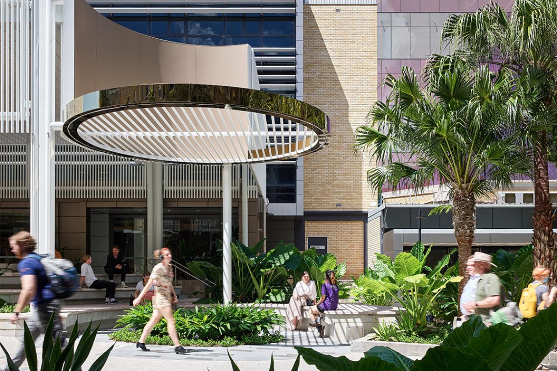 People walking past the Student Centre at the St Lucia campus.
