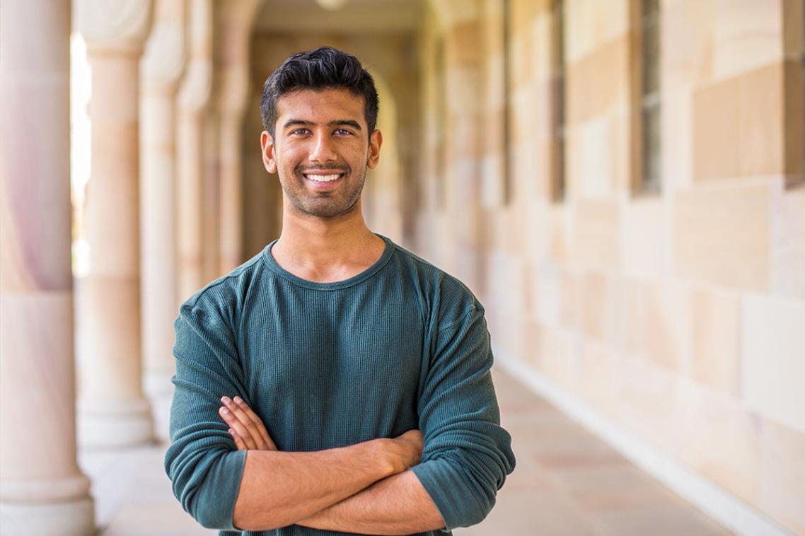 Frank Finn Scholarship recipient standing in the Great Court